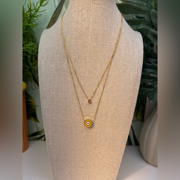 Evil Eye Minimalist Layered Necklace - Pop-of-Color Gold Preppy Necklace - Picture 16 of 17